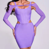 Women's Evening Dress Long Sleeve Mesh Dress Cutout Sling Dress Backless Hip Skirt