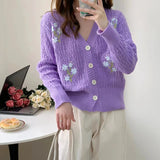 Women Knitwear Autumn and Winter V-neck Embroidered Sweaters Cardigan