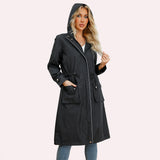 Women's Trench Coat Autumn Long Casual Trench Coat Women's Waterproof Hooded Straight Coat