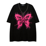 Men T Shirt Butterfly Graffiti Necklace Couple Short Sleeve T-shirt