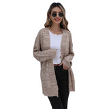 Women Knitted Sweater Autumn Long Sleeve Mixed Color Mid-Length Coat Sweater