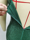 Women Evening Gown Sexy Sling Green Sequins Dress