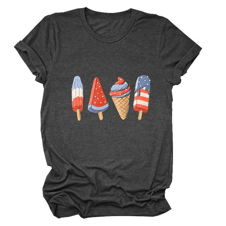 Crew neck short sleeve ice cream popsicle print personalized summer T-shirt