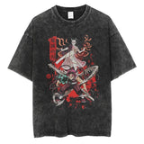 2024Men Vintage Black T Shirt Streetwear Harajuku Anime Print