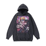 Men Hoodie Cartoon Print Heavy Distressed Hooded Top Distressed Hooded Sweater