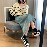 Women Knitwear Autumn Striped Sweater Loose Knitted Cardigan