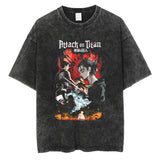 Men Washed T Shirt Black Japanese Anime Graphic Print TShirt
