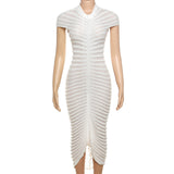 Women Dresses Autumn Short Sleeve Long Skirt Sexy Slim Knit Dress (Bla0420)