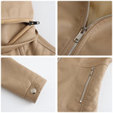Red Leather Jacket Spring and Autumn Hooded Leather Coat Women's Detachable Hat Windproof Jacket