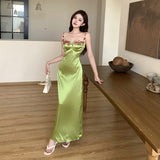 Women Dresses Satin Dress Retro Style Suspender Skirt (Csm202403)