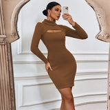 Women Dress Sexy Cutout Slim Fit Hip Skirt Long Sleeve Dress