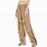 Women Pants Waterproof Zipper Casual Suit Pants Baggy Straight Trousers Set Trousers