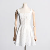 Women Dresses Summer Strap Lace Embroidery Hollow Dress (Qymy0409)