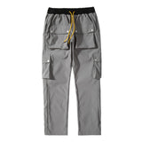 Men Sweatpants Multi-Pocket Cargo Pants Slit Loose Straight-Leg Trousers