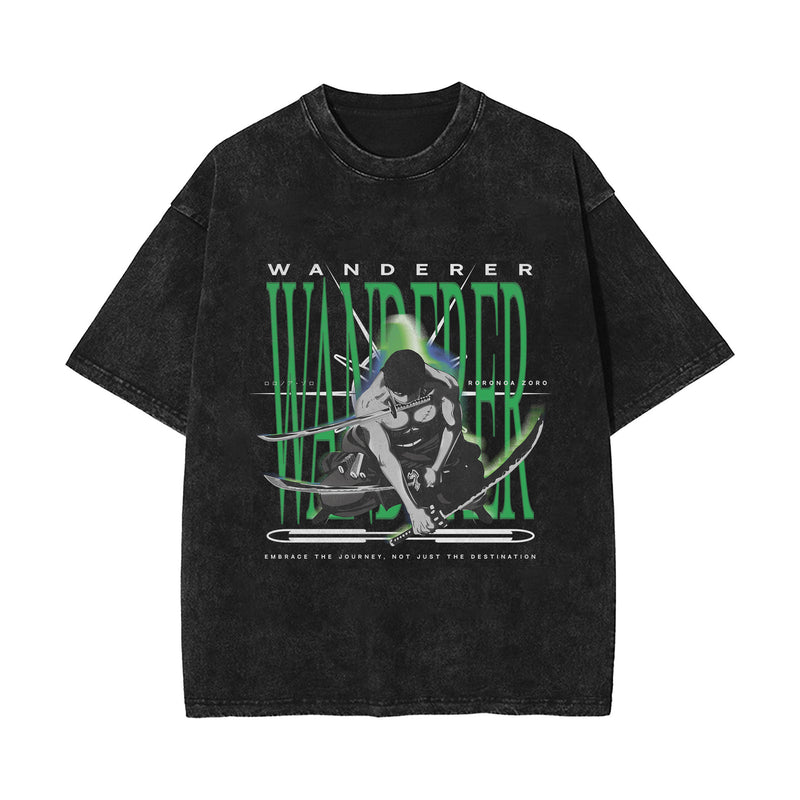 Washed retro cotton t-shirt Sauron printed washed old short-sleeved t-shirt