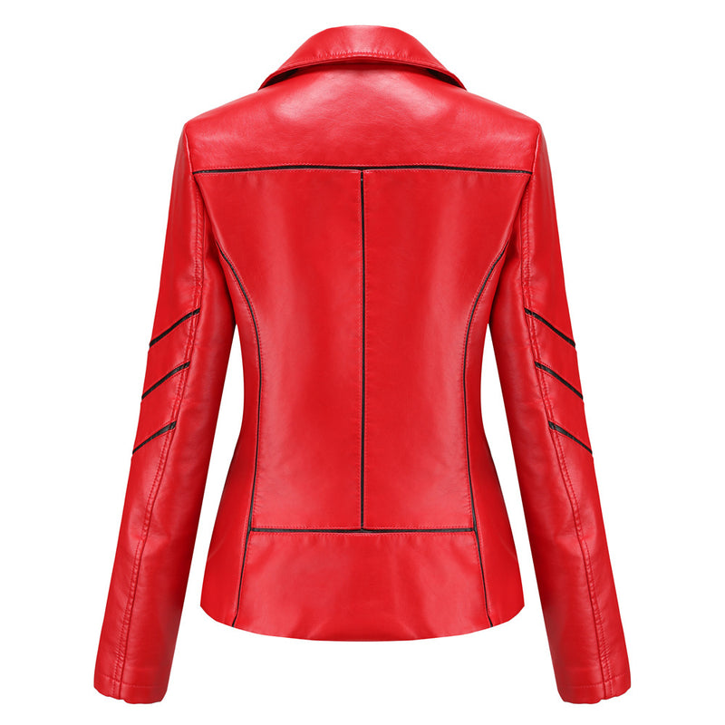 Red Leather Jacket Pu Short Coat Spring and Autumn Jacket