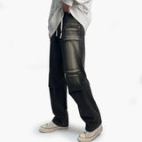 Men Jeans Spring and Autumn Vintage Zipper Loose Straight Wide Leg Straight Casual Trousers