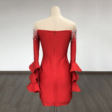 Women's Evening Dress Sexy Slim Flared Sleeve Bandage Sheath Slim Long Sleeve Dress