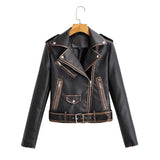Women Leather Jacket Spring Retro Fashion PU Leather Coat
