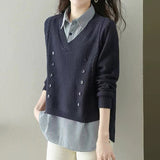 Women Knitted Pullover Spring and Autumn Loose Long-Sleeved Sweater Top