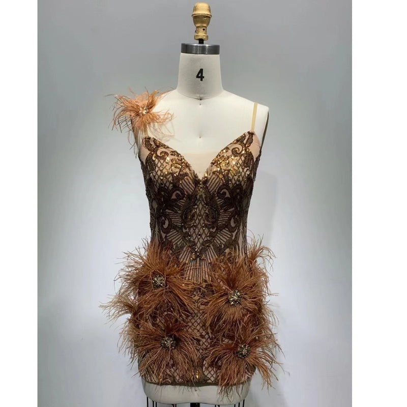 Harlem Nights Outfits Sequined Feather Sexy Fashion Party Short Skirt