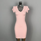 Women Dresses V-neck U-Neck Short Sleeve Dress Hip Skirt Short Skirt