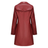 Red Leather Jacket Spring and Autumn Long Sleeve Leather Wind Coat Coat Female Lapel Single Breasted