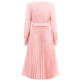 Women Date Dress Fall/Winter Slim Long Sleeve round Neck Pleated Long Dress