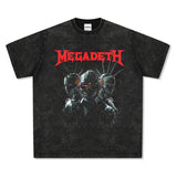 Mens Vintage Rock Band T-Shirt Megadeth Vintage Print Short Sleeve Loose T-Shirt