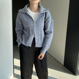 Women Cardigan Sweater Autumn Sweater Cardigan Zipper Turn-down Collar Coat Q625