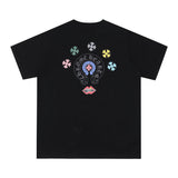 CHH Chrome Heart T Shirts Cross Leather Print Short Sleeve T-Shirt Loose