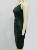 Women Evening Gown Sexy Sling Green Sequins Dress