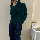 Women Knitted Pullover Turtleneck Sweater Vintage Loose Autumn Winter Coat