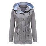 Women Trench Coat Autumn and Winter Detachable Hat Windbreaker Raincoat