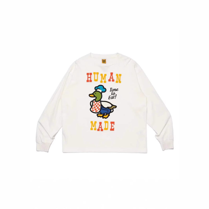 Mens T-shirts Japanese retro human print round neck long sleeve T-shirt base