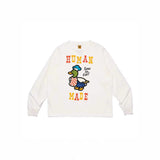 Mens T-shirts Japanese retro human print round neck long sleeve T-shirt base