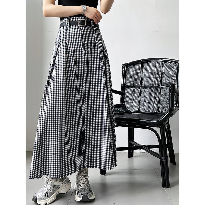 Women Skirt Fall Mid-Length Plaid Skirt A- Line Skirt