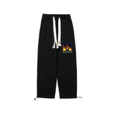 Men Jeans Flame Letter Flocking Embroidered Slacks