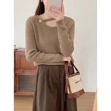 Women Knitted Pullover Autumn Hollow out off-Shoulder Knitwear Top