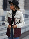 Women Trench Coat Casual Plush Women's Long Sleeve Loose round Neck Stitching Zipper Animal Pattern Double-Sided Fleece Jacket