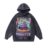 Men Hoodie Cartoon Printing plus Velvet Washed Hooded Sweater