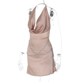 Women Dresses Spring and Summer Sexy Backless Chain Slim Sheath Dress