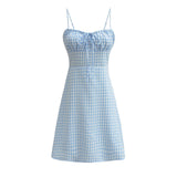 Women Dresses Summer Plaid Sling Dress Backless Sexy Skirt (Xds0414)