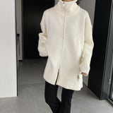 Women Cardigan Sweater Winter Zipper Coat Lapel Ins Long Sleeve Loose Sweater 1t8835
