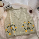Women Knitted Cardigan Retro V-neck Single-Breasted Sleeveless Knit Vest