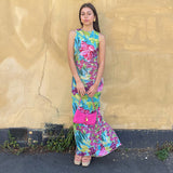 Women Dresses Summer Casual Backless Floral Print Slim Fit Dress (Bla0420)