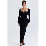 Women Dresses Long Sleeve Bandage One-Piece Dress Elegant Square Collar Party Dress (Ont0408)