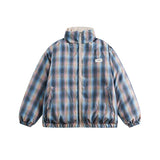 Unisex Winter Cotton Coat Stand-up Collar Cotton-Padded Clothes Double-Sided Plaid Cotton-Padded Jacket