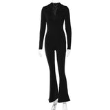 Women Jumpsuit Winter Lapel Long Sleeve Casual Wide Leg Pants