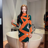 Women Maxi Dress Autumn and Winter Turtleneck Knitted Dress